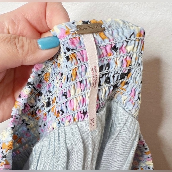 Free People Pretty Daze Blue Floral Crop Top Maxi Tiered Skirt Set Sz XS - Picture 4 of 5